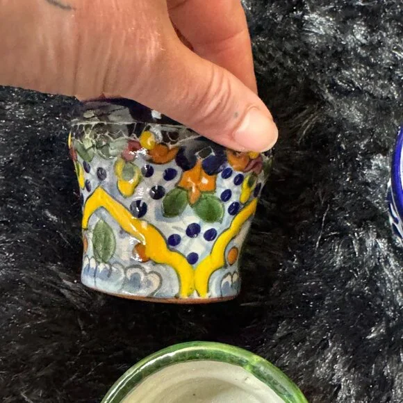 Talavera Mexican Folk Art Ceramic Mini Planters Floral Patterns Set Of 3 - Picture 7 of 9